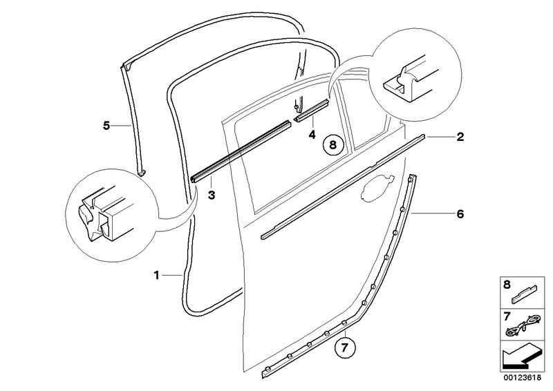 Sealing door joint roof right rear door 51227057510