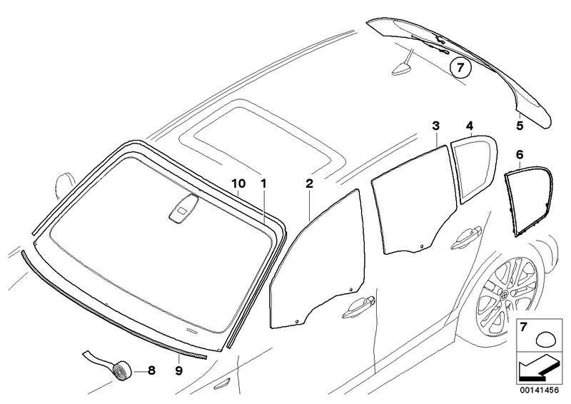 Door glass solar control glass li rear. SSG 51357136003