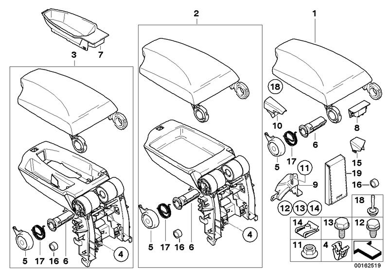 Lid center armrest leather ALASKAGRAU 51169202351