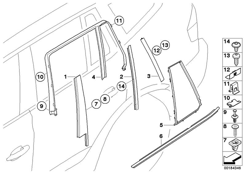 Lens Frames B-pillar door hi. Li. SCHWARZMATT 51353427641