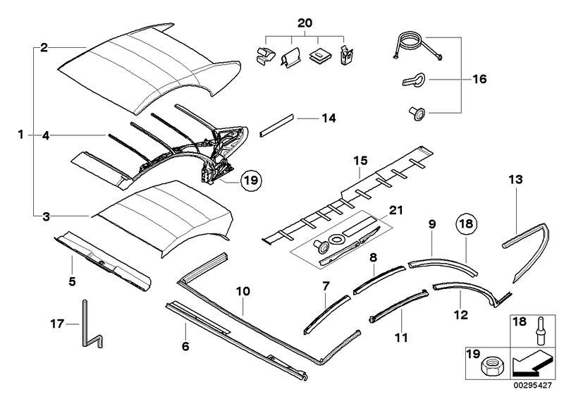 Repair kit tensioning cables inside roof lining 54347188182