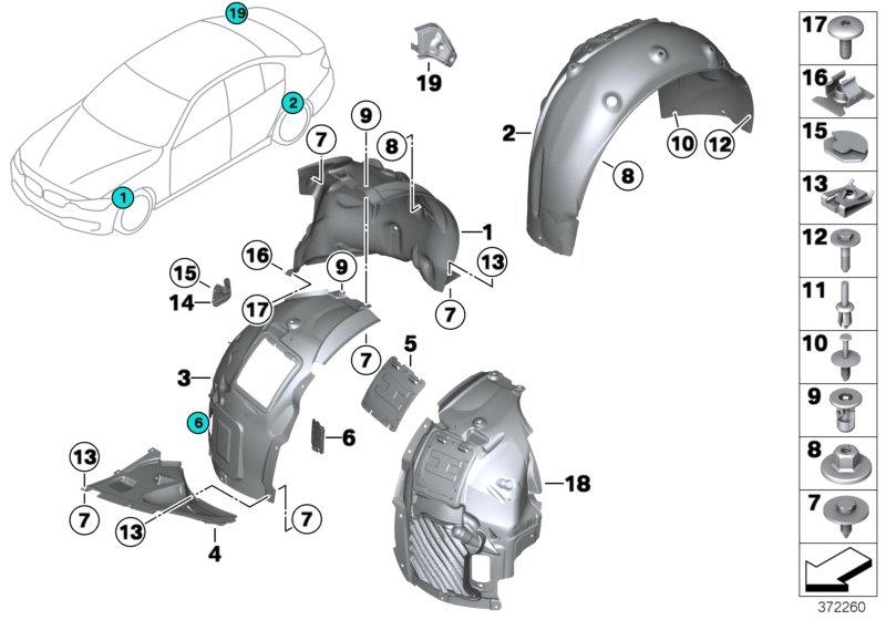 Cover wheel housing front part of the front right 51717288912