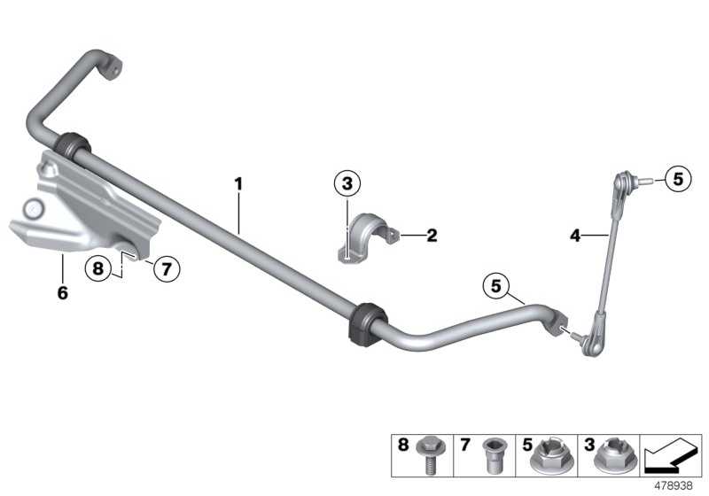 Stabilizer with rubber mounting front 22.5mm / 207MM 31356792137