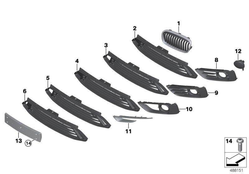 Grid bumper center part open HYBRID PDC SP 51117391590